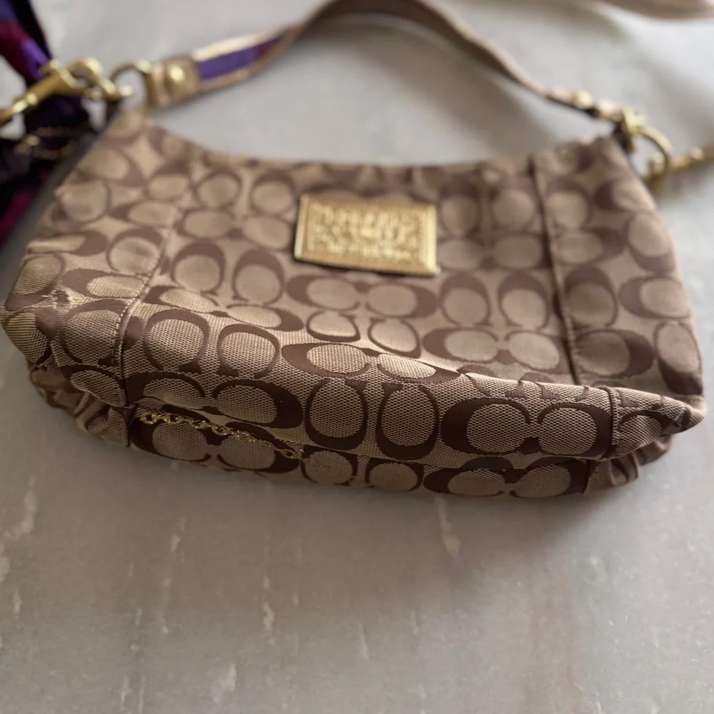 RARE Coach Poppy Tartan Applique Groovy Crossbody Shoulder Bag Brown Monogram - Picture 11 of 16